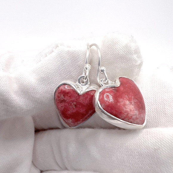 Thulite .925 Sterling Silver Heart Earrings - Picture 9 of 15
